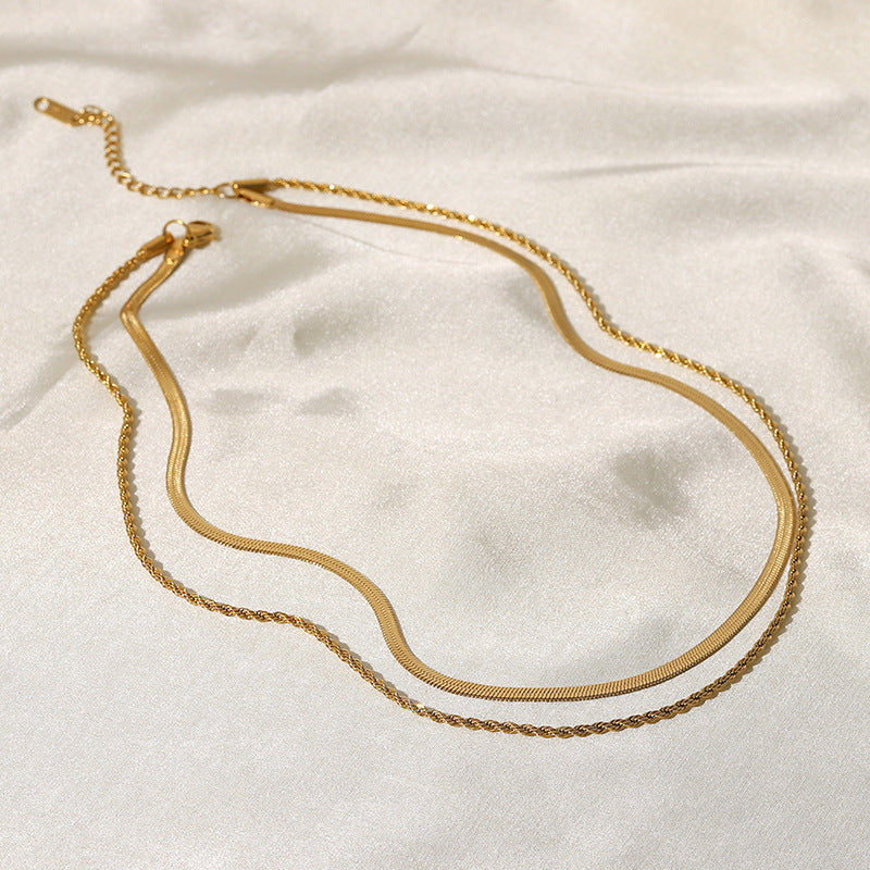 N020 Duo Chain layered rope chain Herringbone Necklace