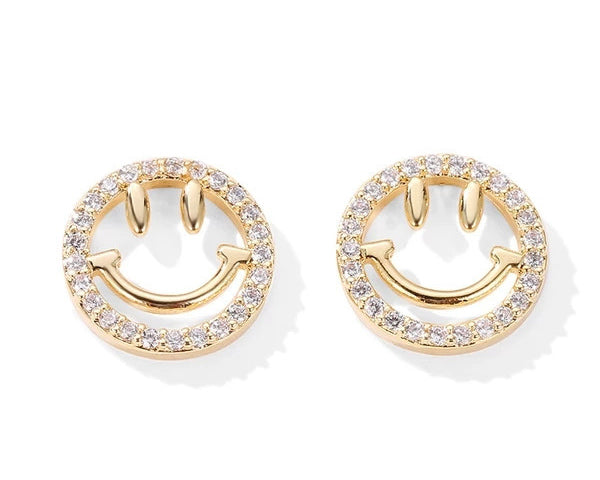Charlie smiley face happy stud earrings sale