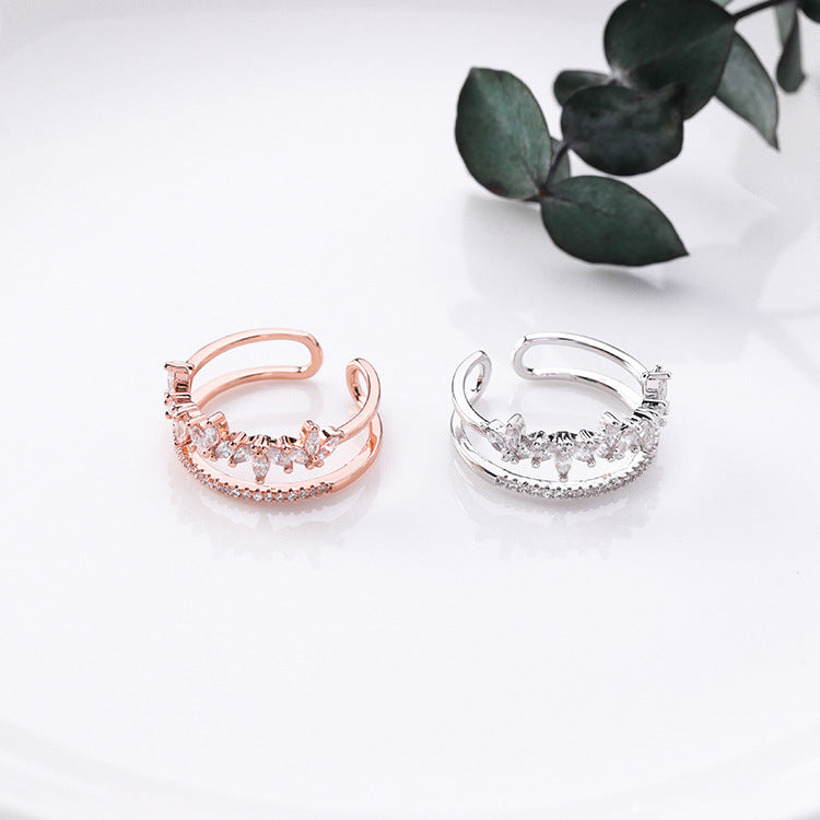 R019 double band crystal stone open adjustable ring sale