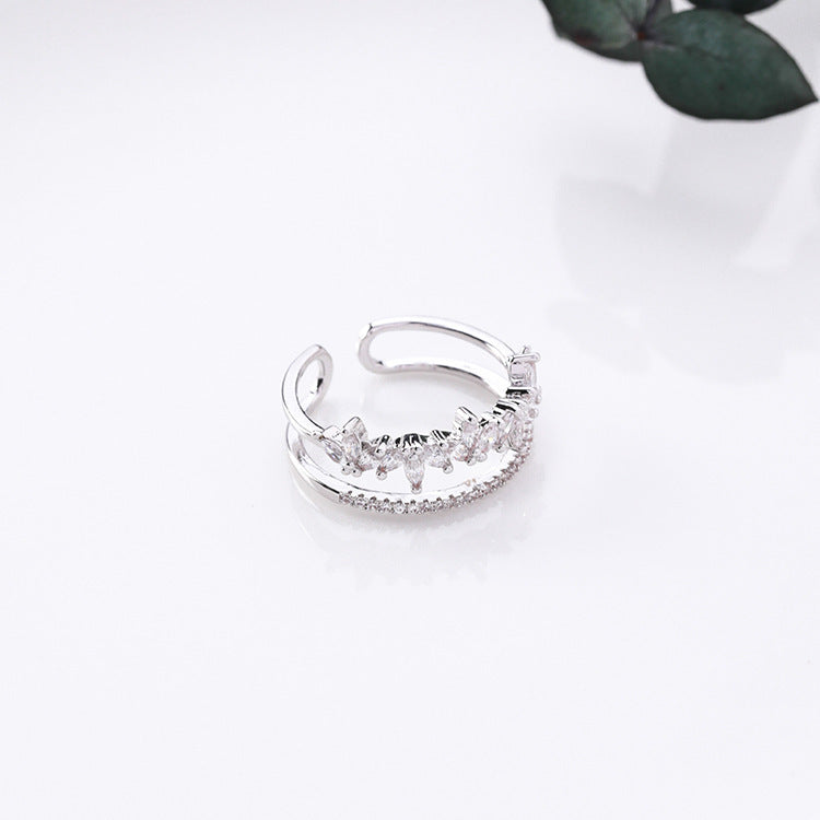 R019 double band crystal stone open adjustable ring sale
