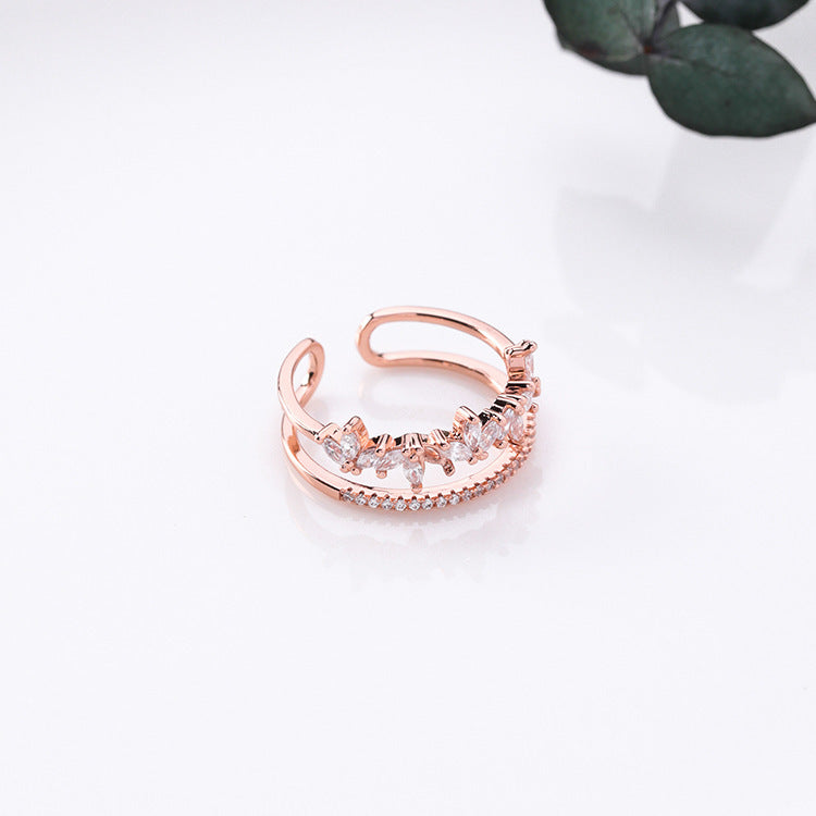 R019 double band crystal stone open adjustable ring sale