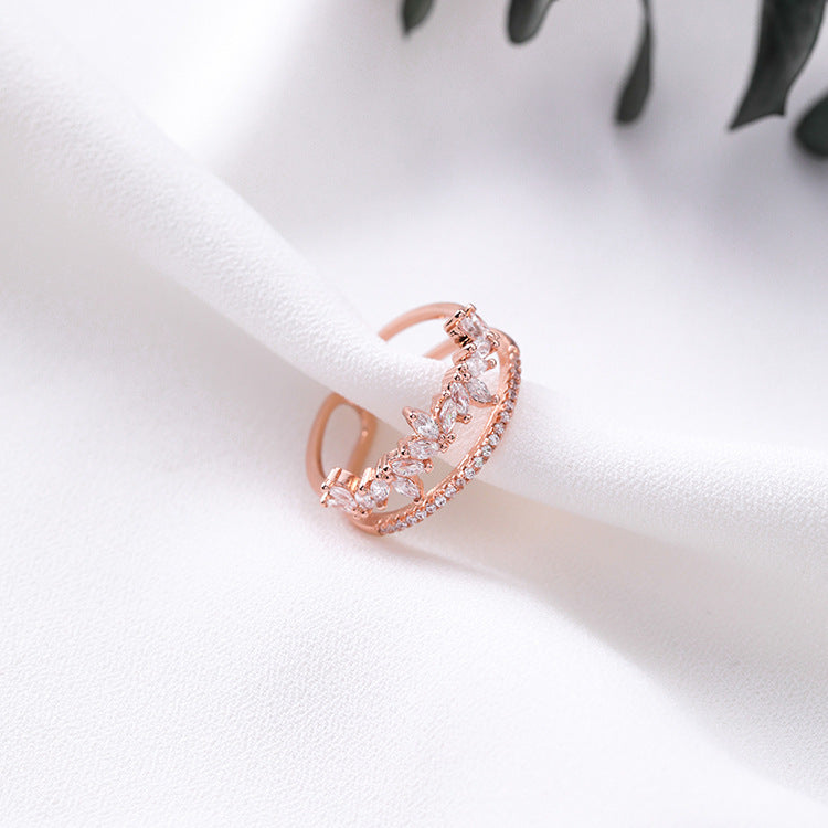 R019 double band crystal stone open adjustable ring sale