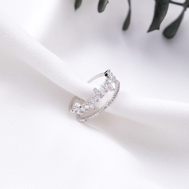R019 double band crystal stone open adjustable ring sale