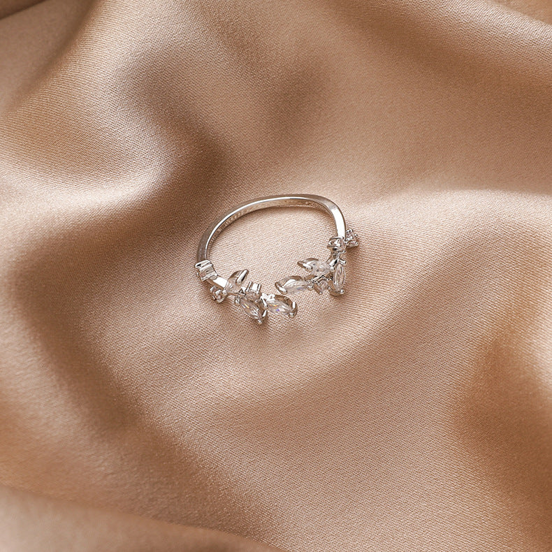 R018 crystal stone leaf adjustable ring sale
