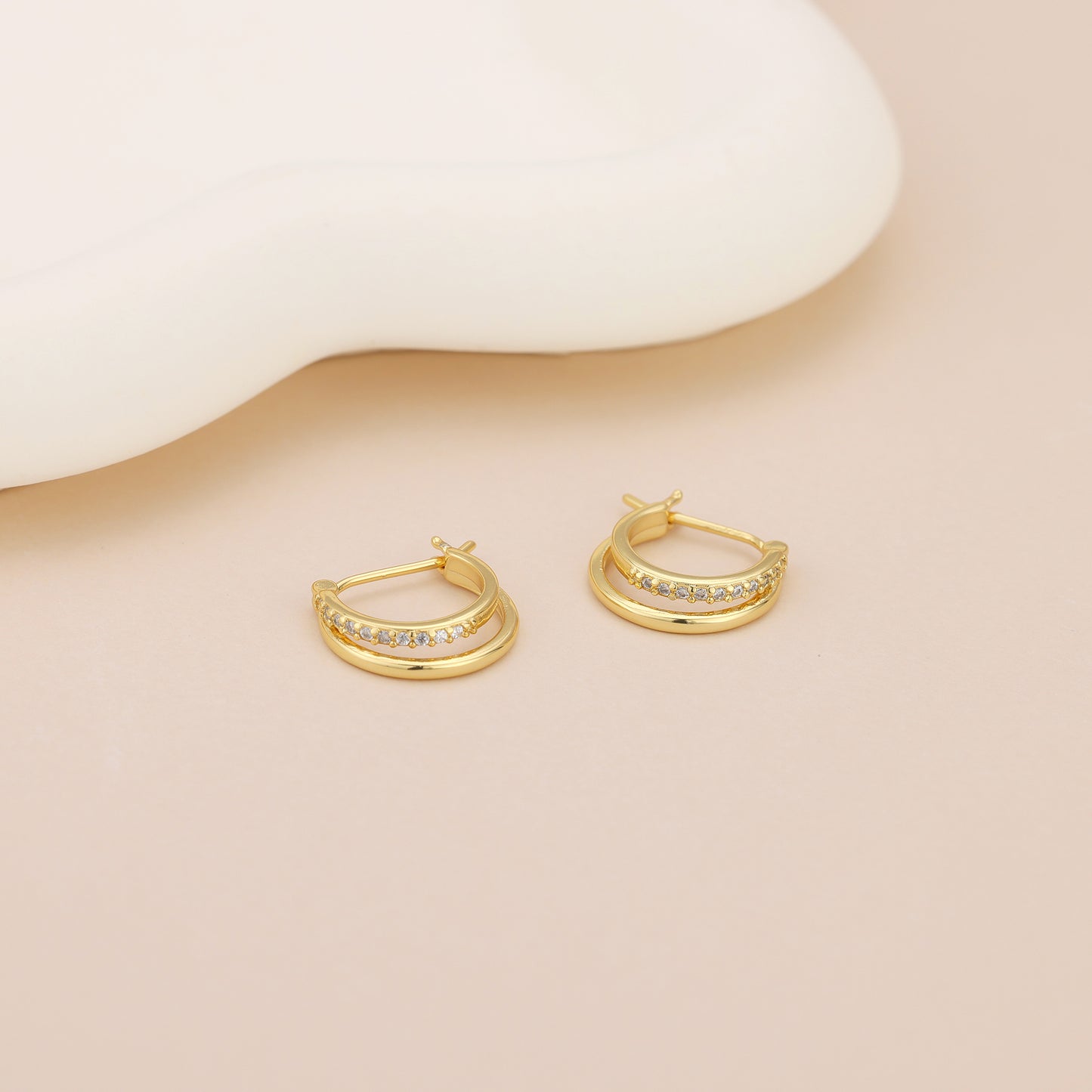 E072 paved double huggie hoop earrings