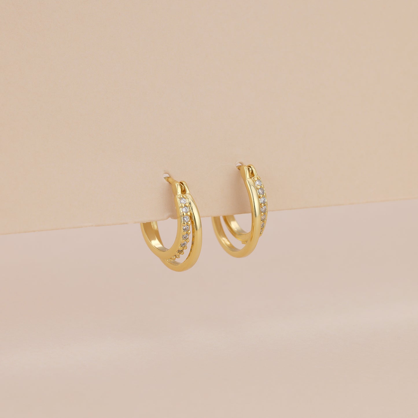 E072 paved double huggie hoop earrings