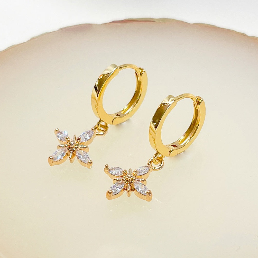 E148 dainty crystal flower star dangle earrings