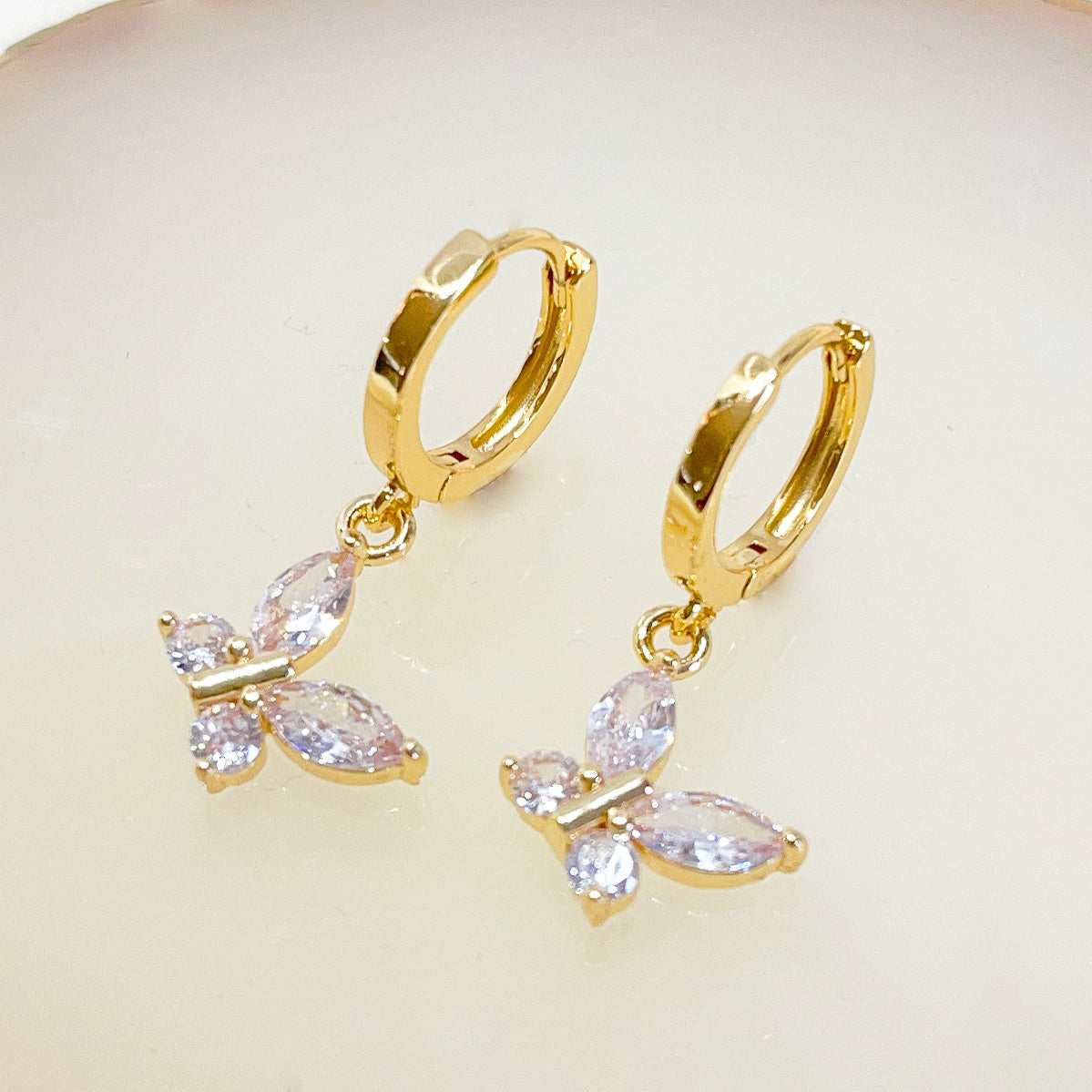 E164 dainty crystal butterfly dangle earrings