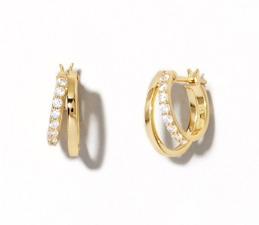 E072 paved double huggie hoop earrings