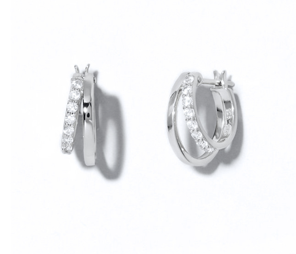 E072 paved double huggie hoop earrings