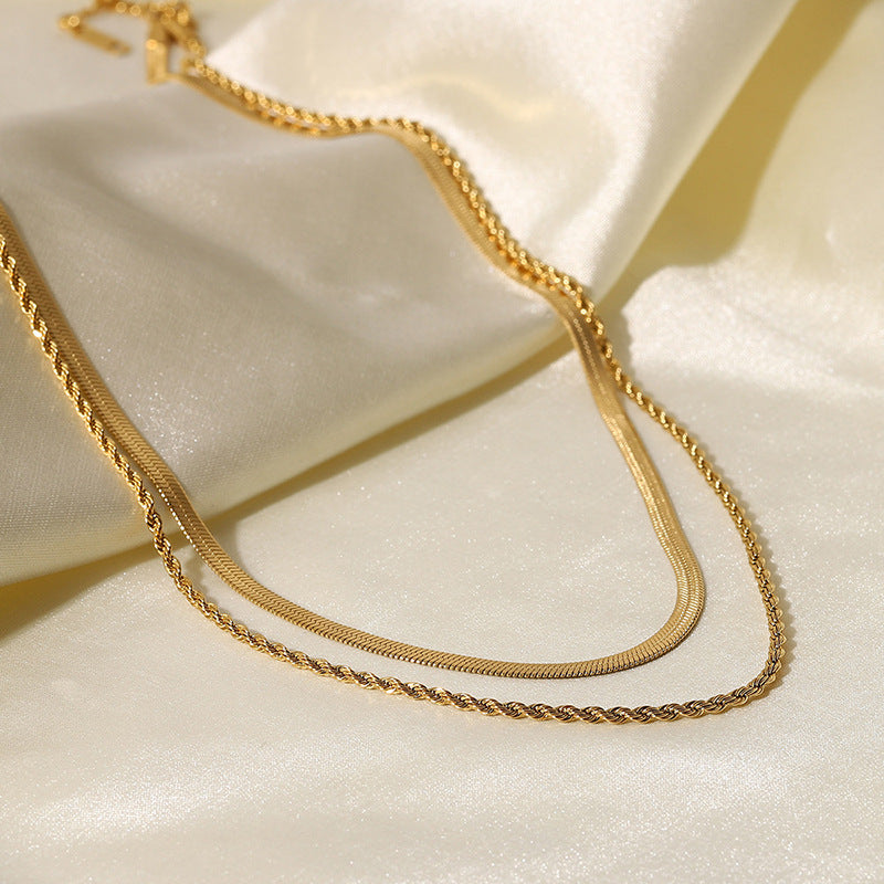 N020 Duo Chain layered rope chain Herringbone Necklace