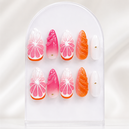 Red & orange ombre 3D fruit press on nails RTS PO052
