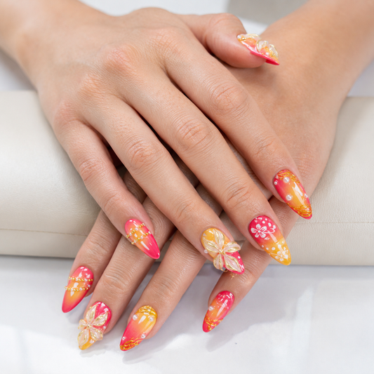 Tropical Sunset Ombre Gold Chrome 3D Flower Press On Naila PO074