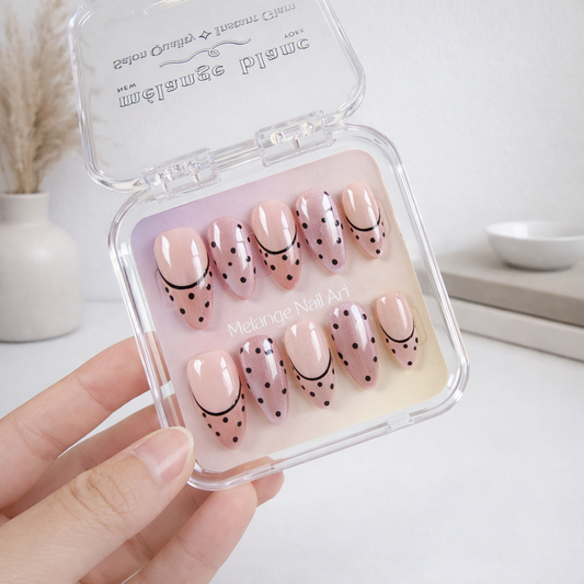 Pink Cateye Polkadot French Tips Press on Nails