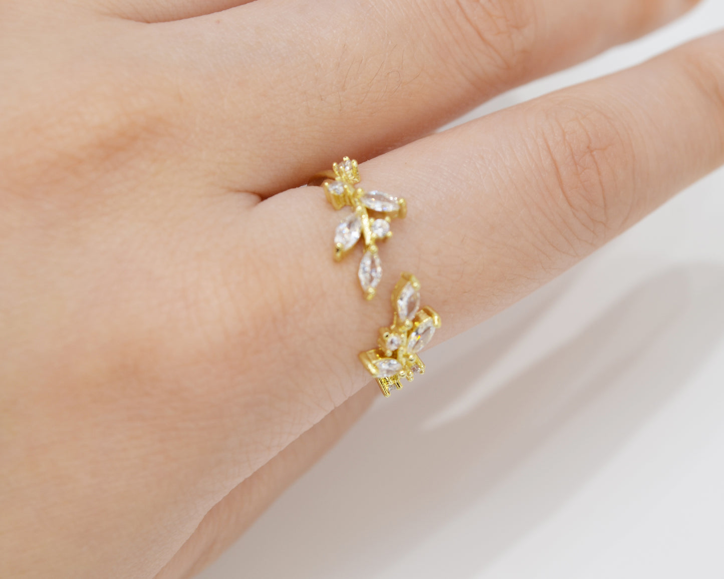 R018 crystal stone leaf adjustable ring sale