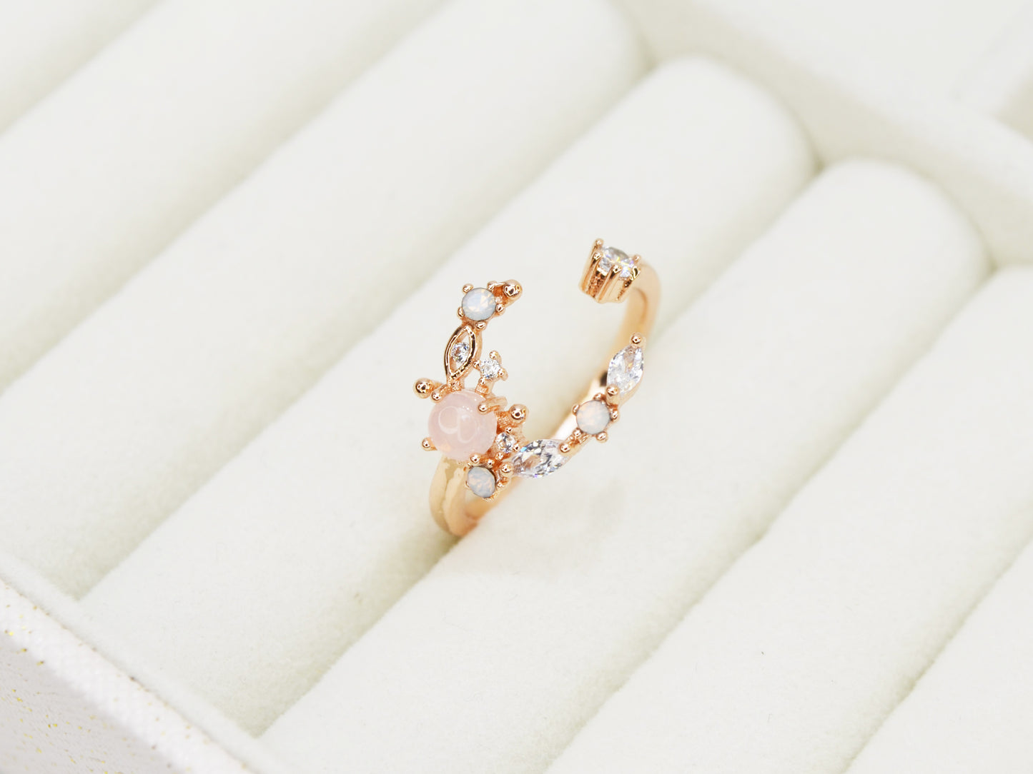 R020 rose gold moon star crystal gem adjustable ring sale