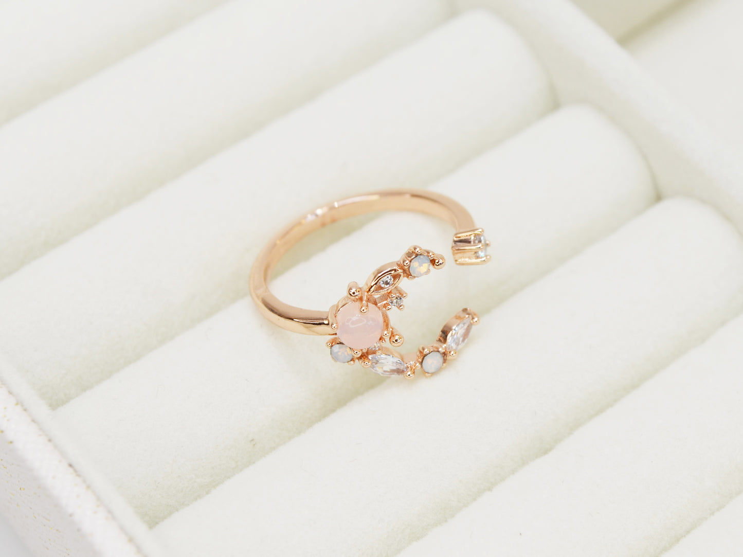 R020 rose gold moon star crystal gem adjustable ring sale