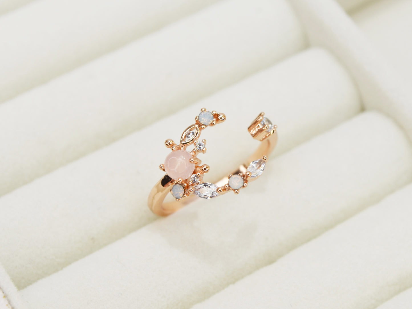 R020 rose gold moon star crystal gem adjustable ring sale