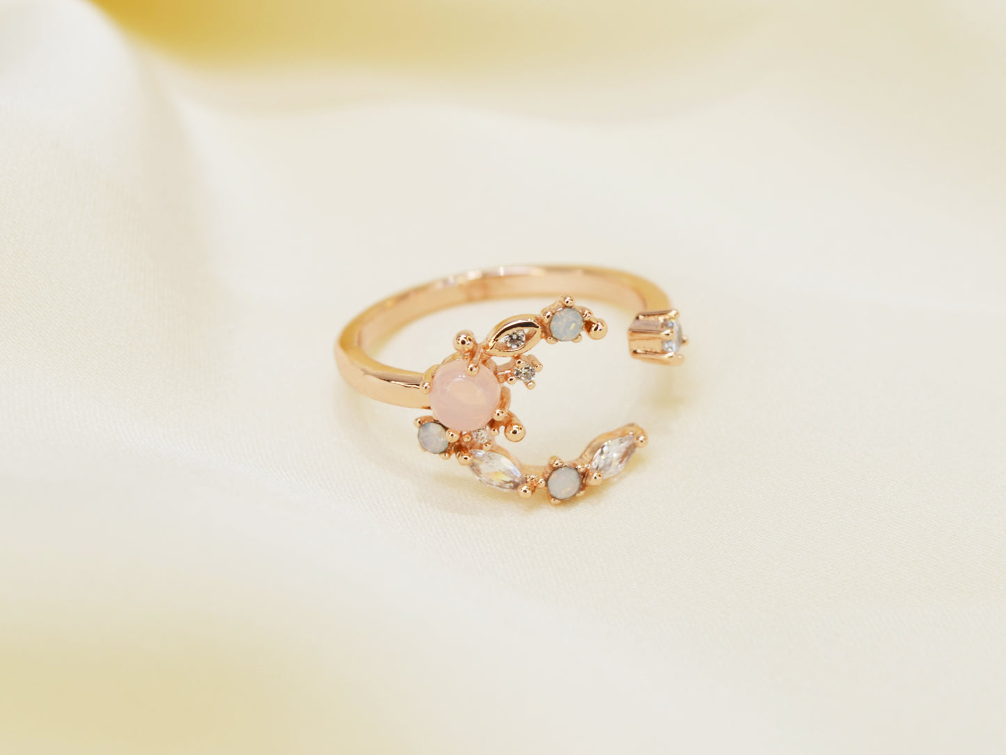 R020 rose gold moon star crystal gem adjustable ring sale