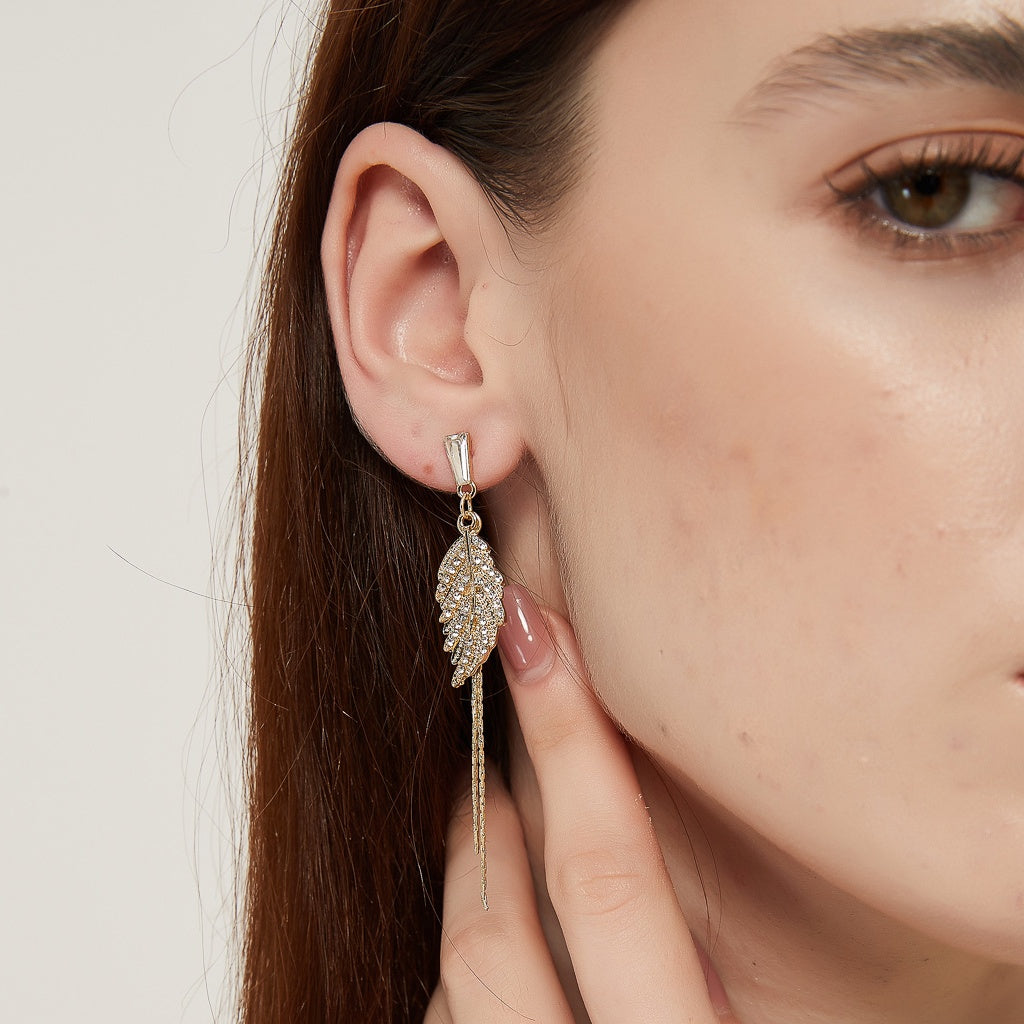 Alaina gold crystal paved leaf dangle earrings sale