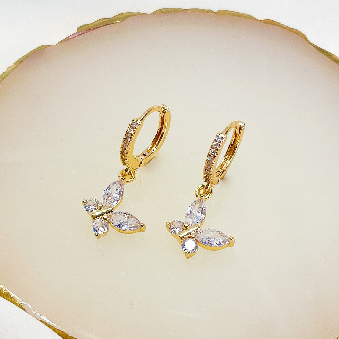 E164 dainty crystal butterfly dangle earrings