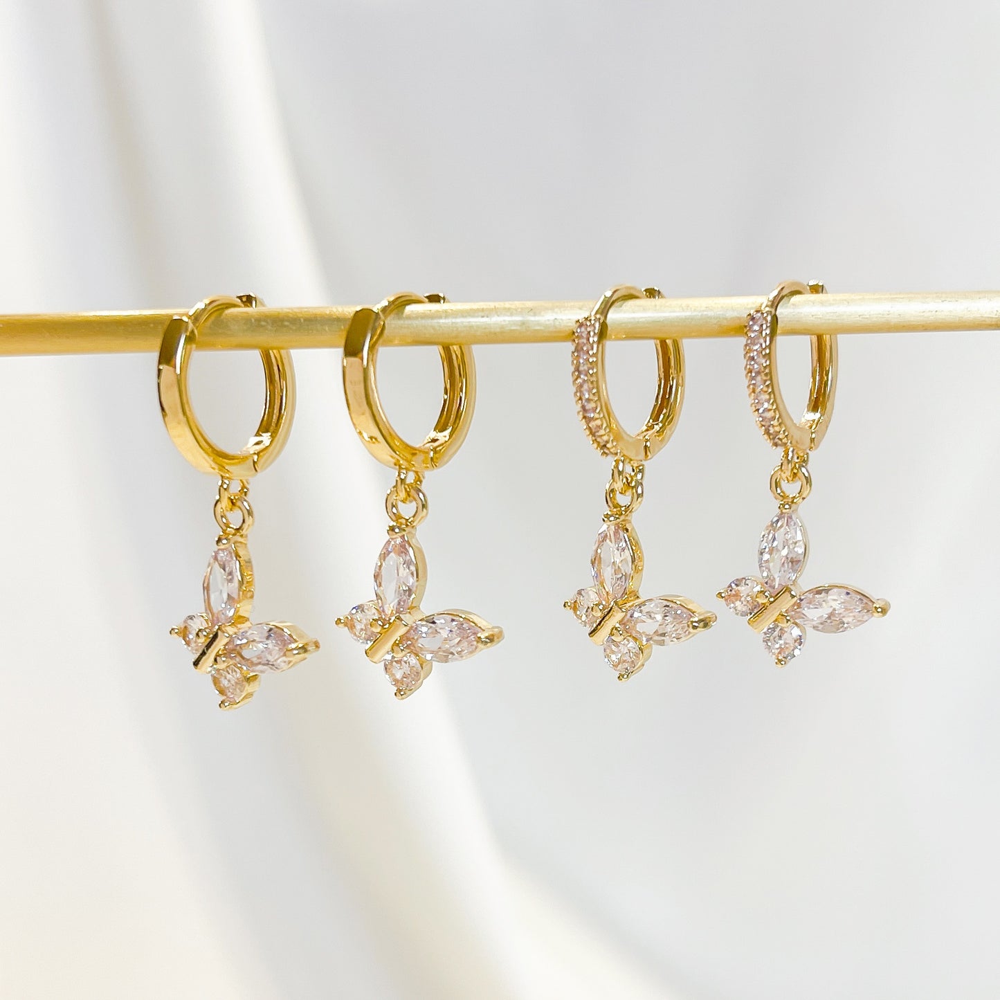 E164 dainty crystal butterfly dangle earrings