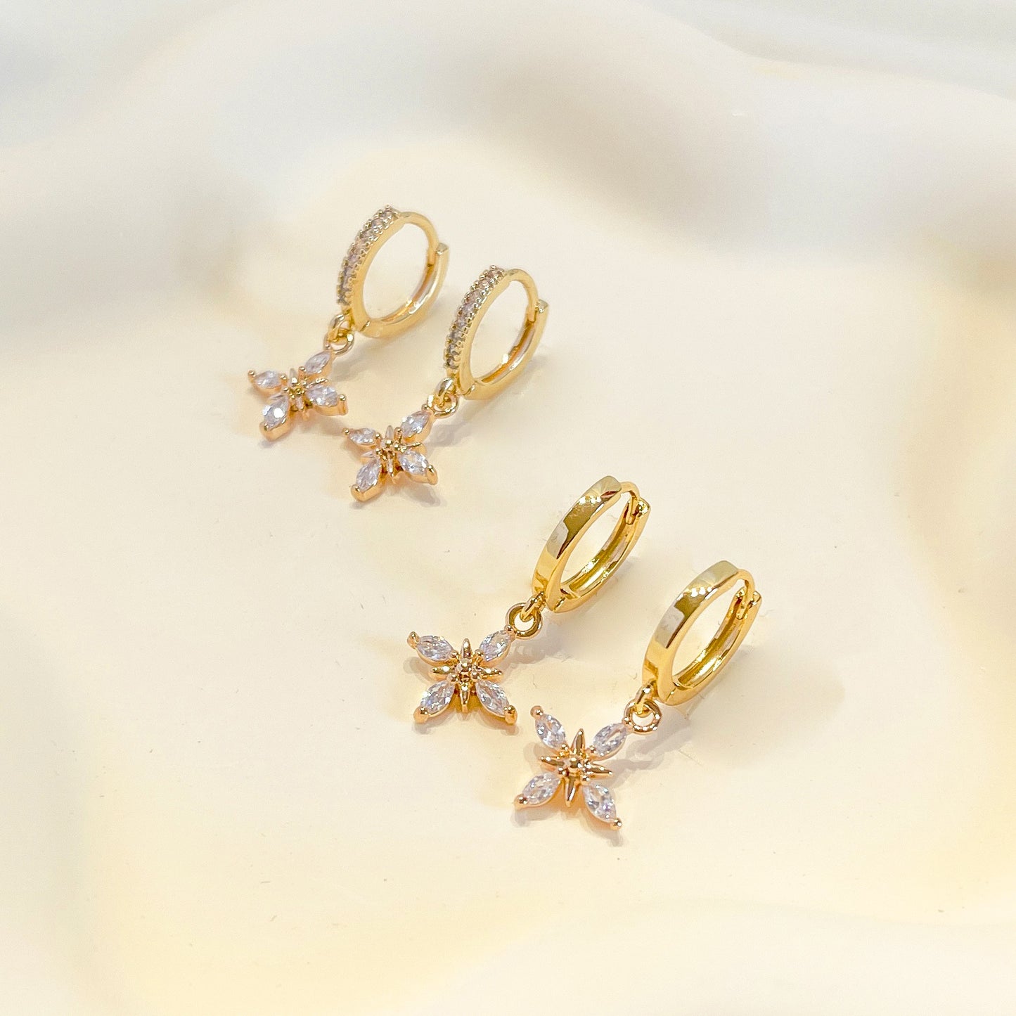 E148 dainty crystal flower star dangle earrings
