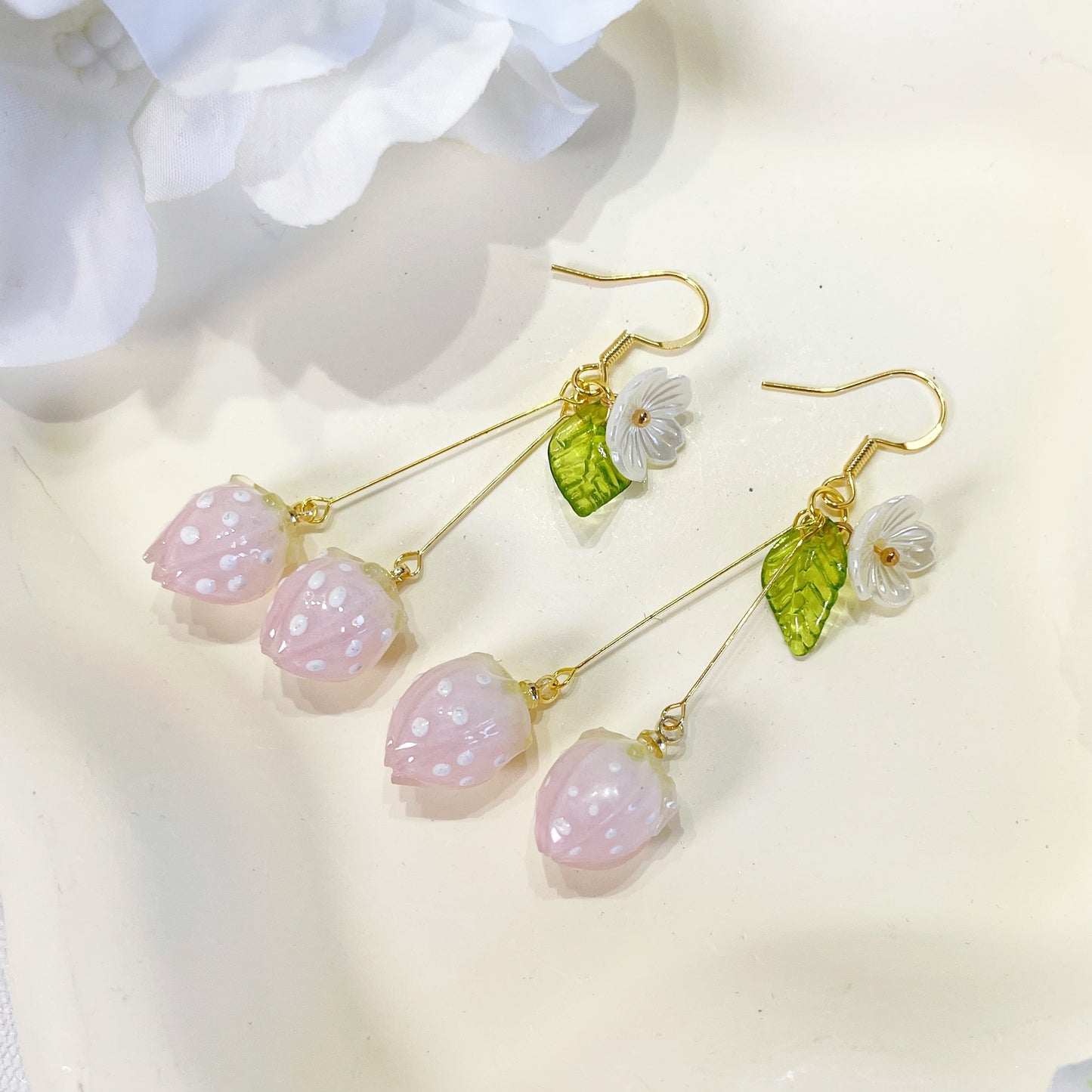 E237 pink strawberry earrings, dangle earring fruit earrings