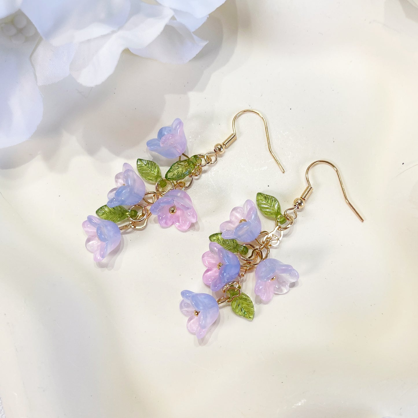 E235 blue lily flower dangle earrings, lily flower earrings