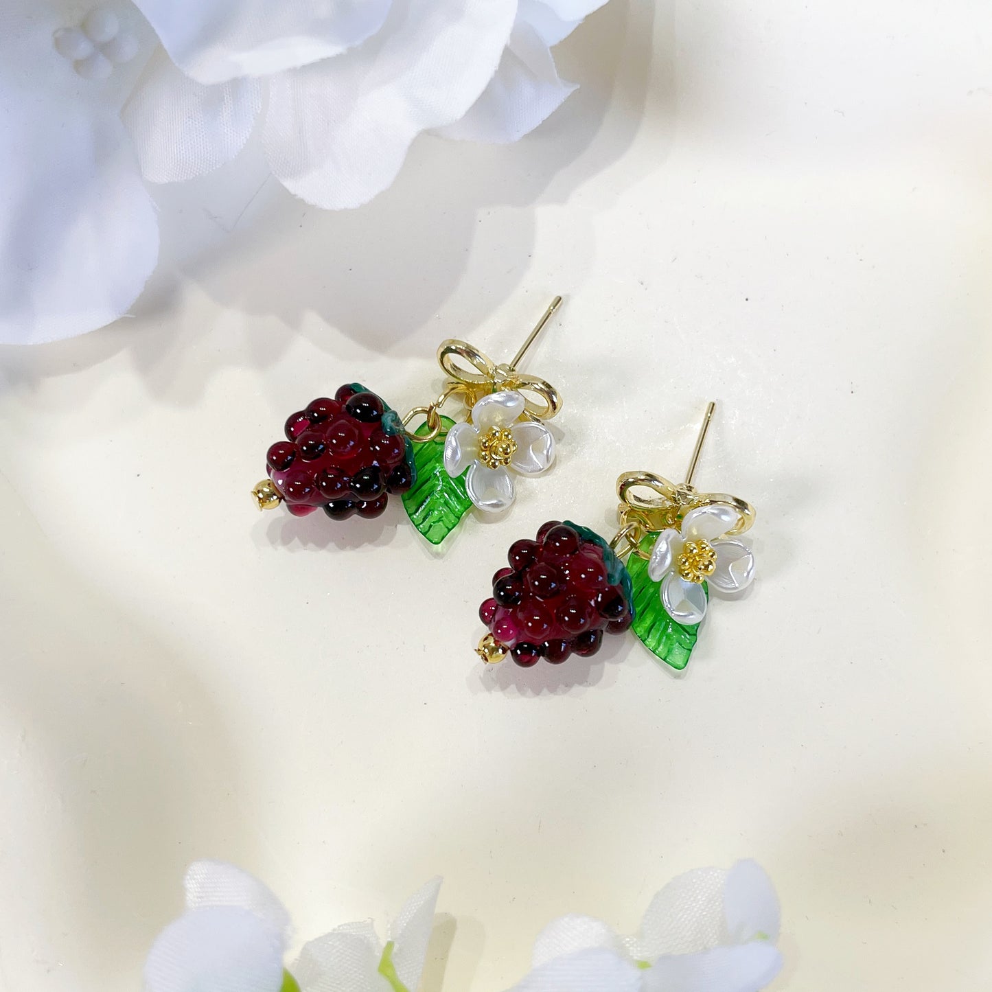 E238 purple raspberry earrings, fruit earrings