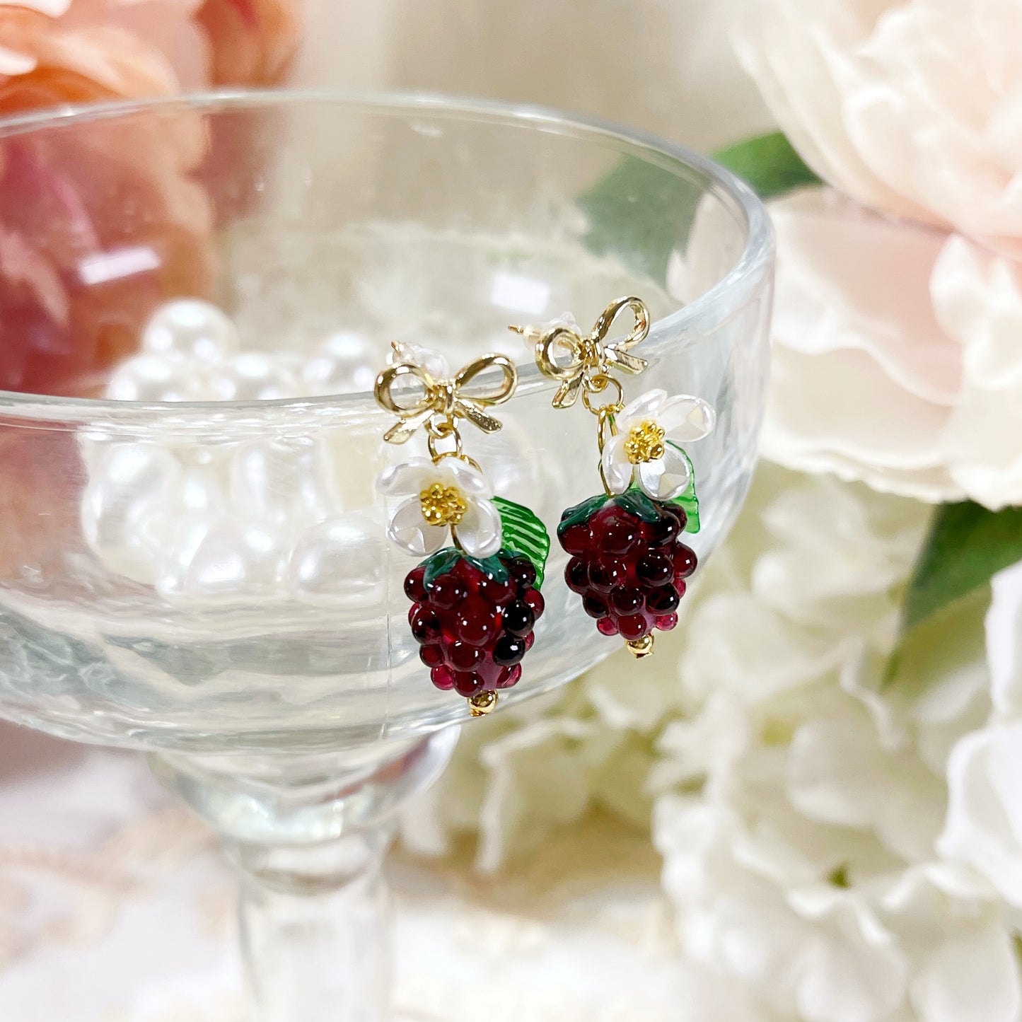 E238 purple raspberry earrings, fruit earrings