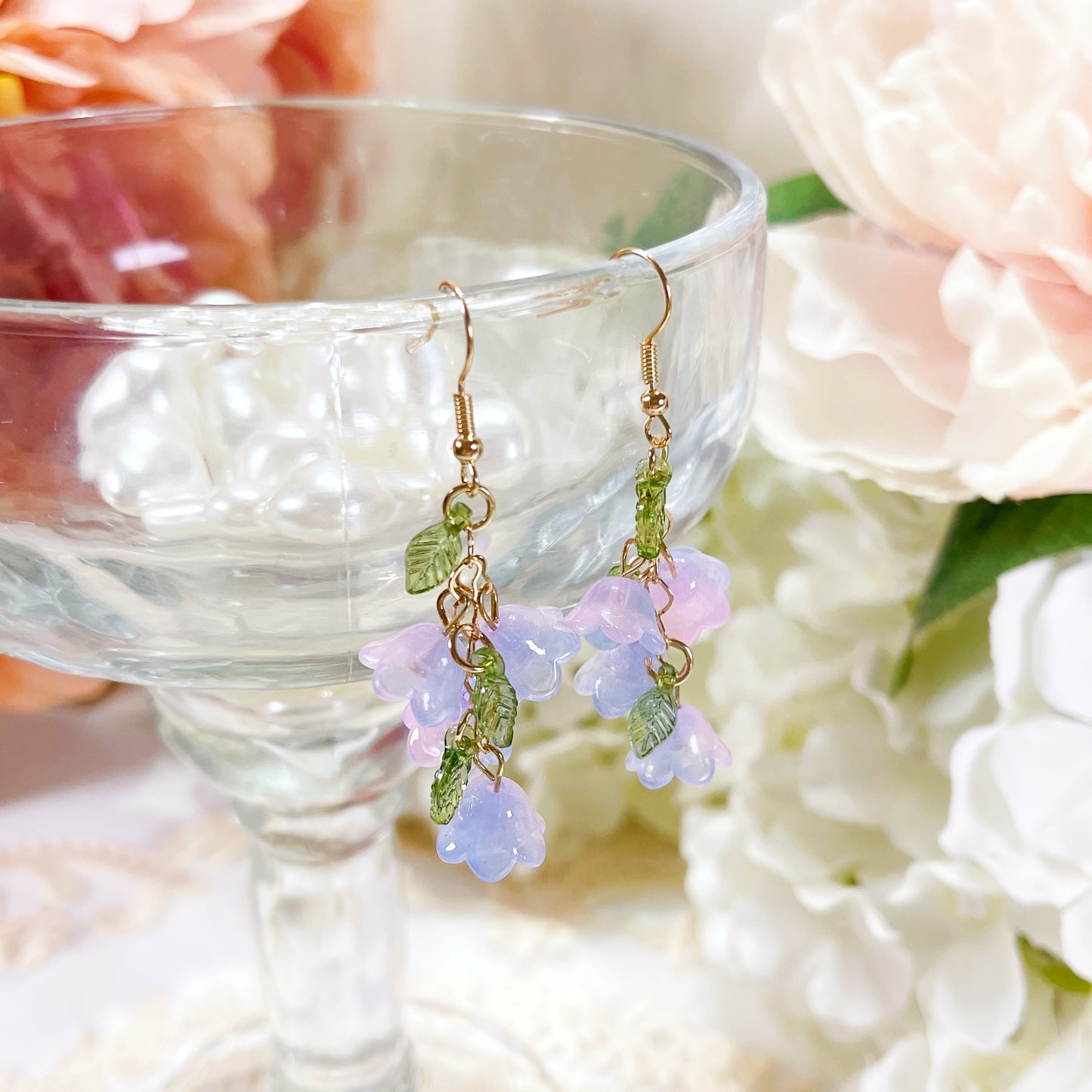 E235 blue lily flower dangle earrings, lily flower earrings