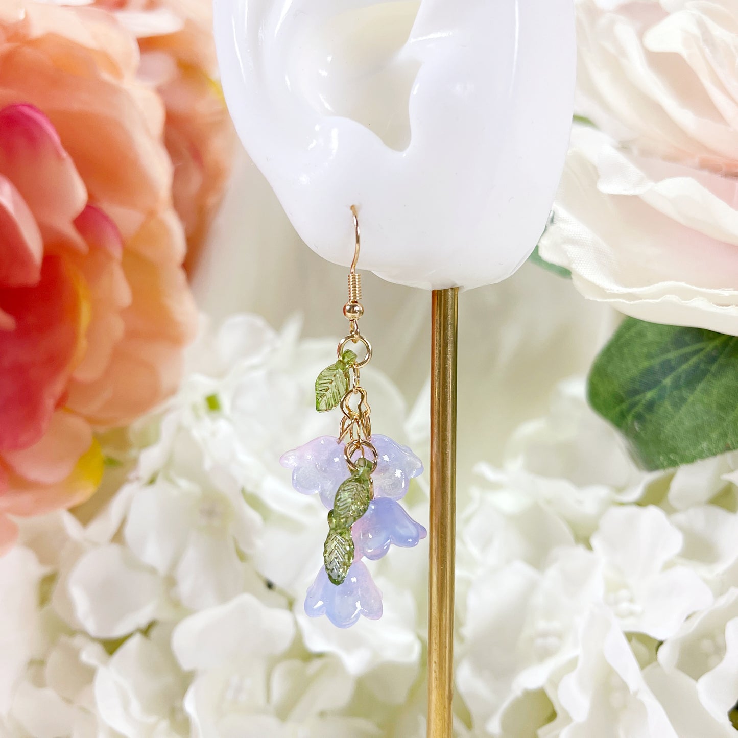 E235 blue lily flower dangle earrings, lily flower earrings