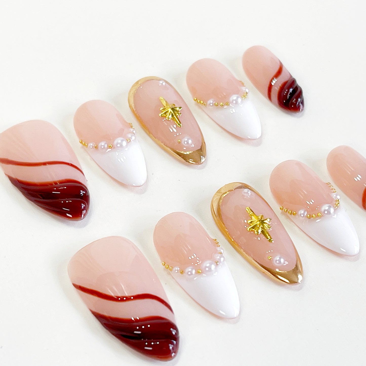 PO101 brown fall golden chrome press on nails