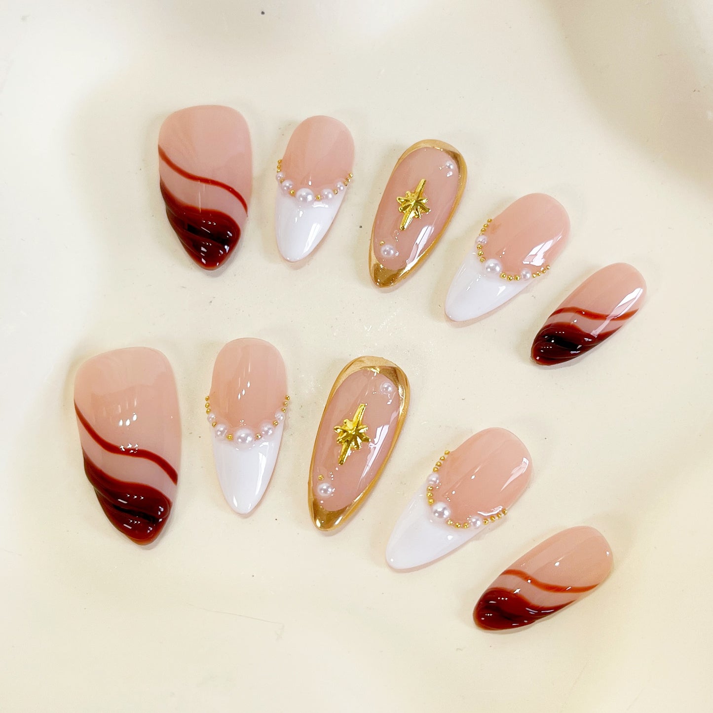 PO101 brown fall golden chrome press on nails