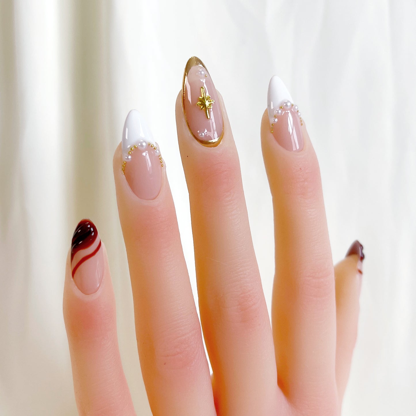 PO101 brown fall golden chrome press on nails