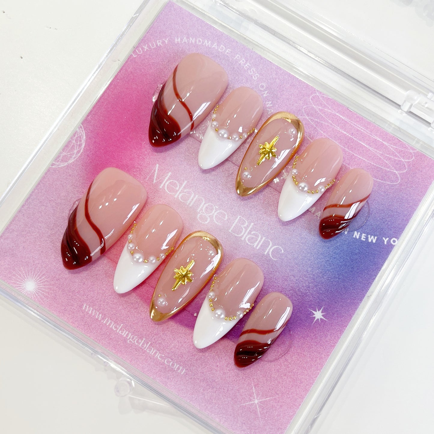 Brown fall golden chrome with pearl press on nails