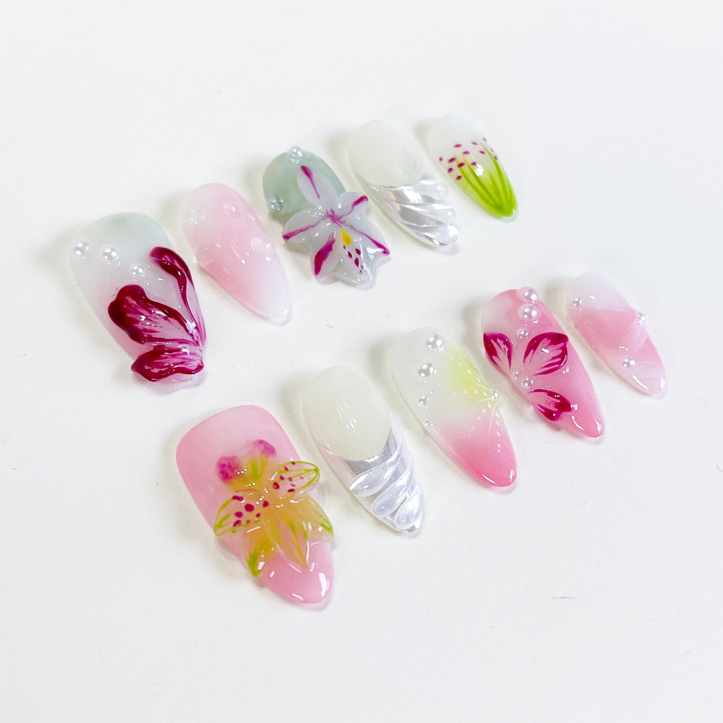 PO107 dreamy floral garden press on nails