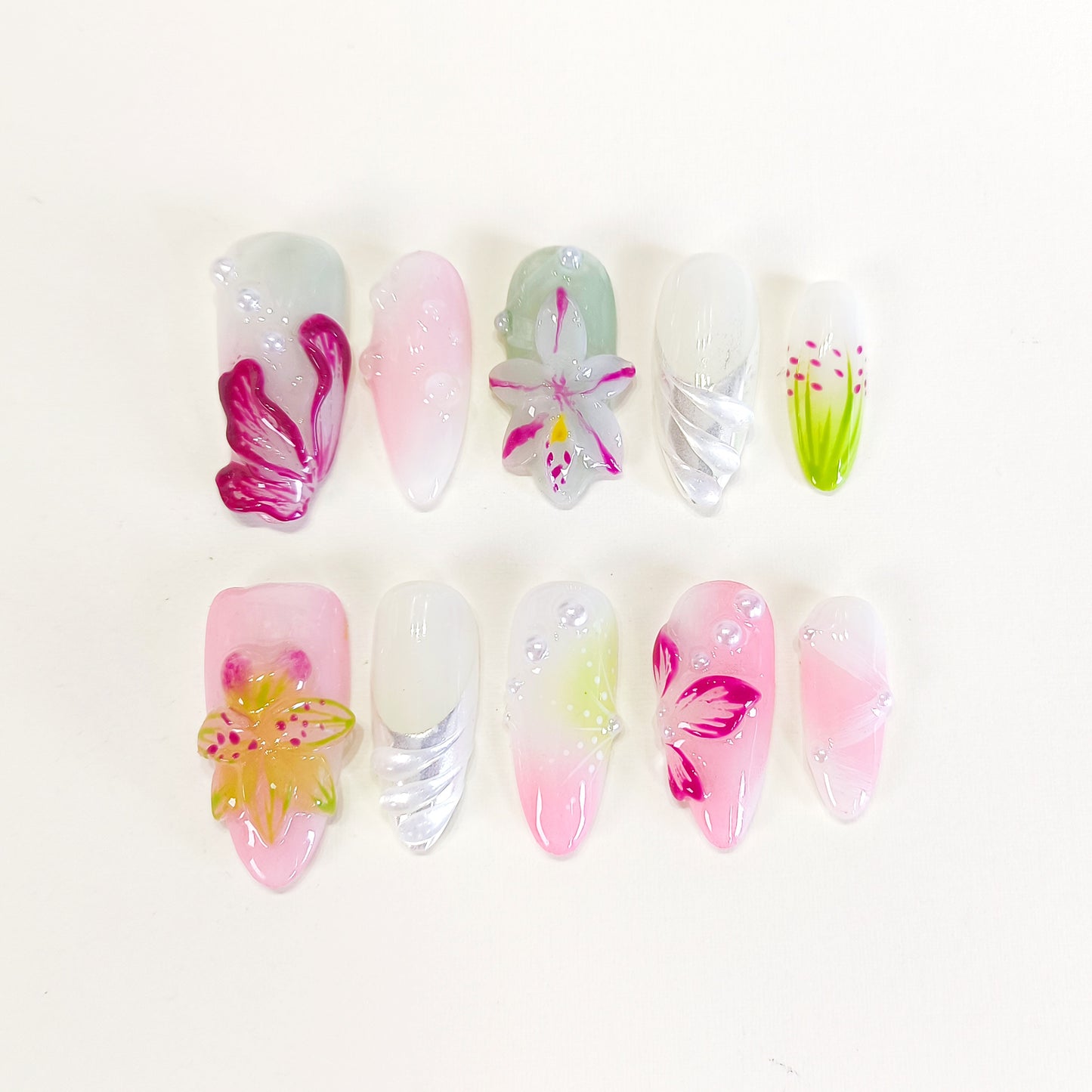 PO107 dreamy floral garden press on nails