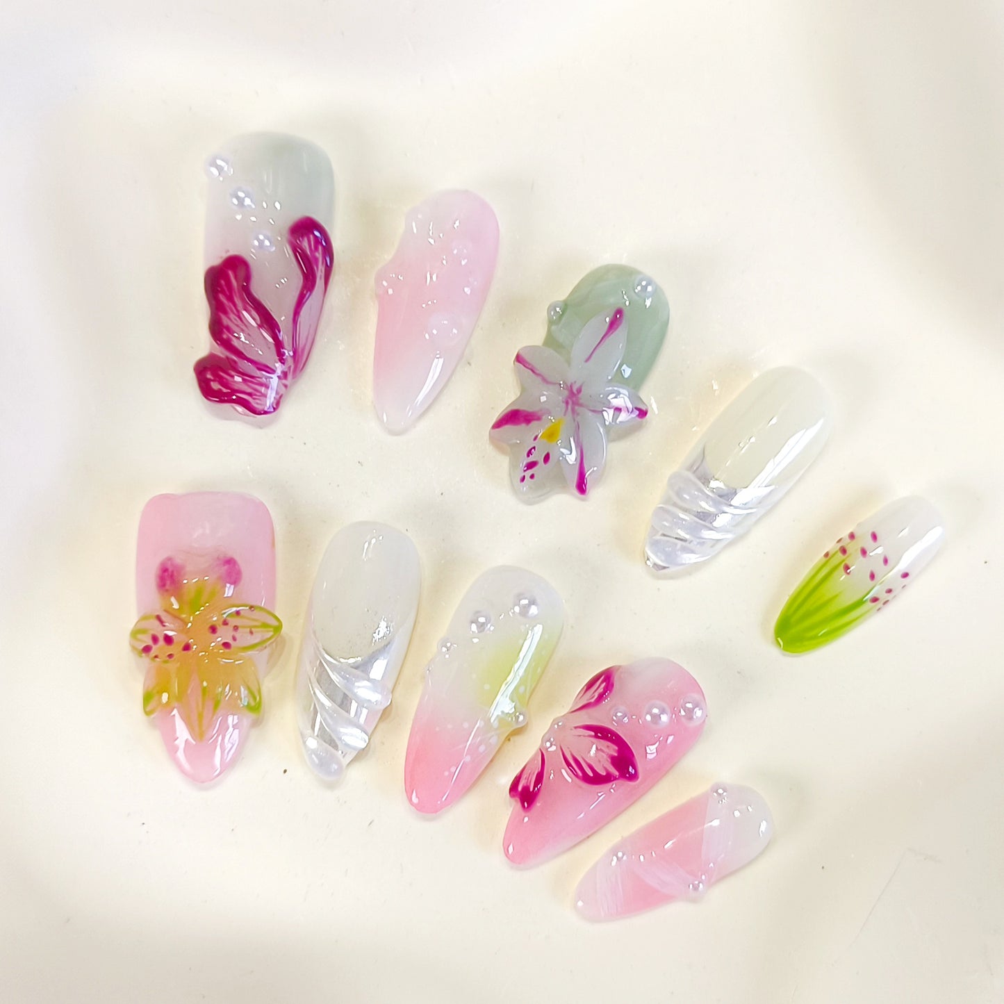 PO107 dreamy floral garden press on nails