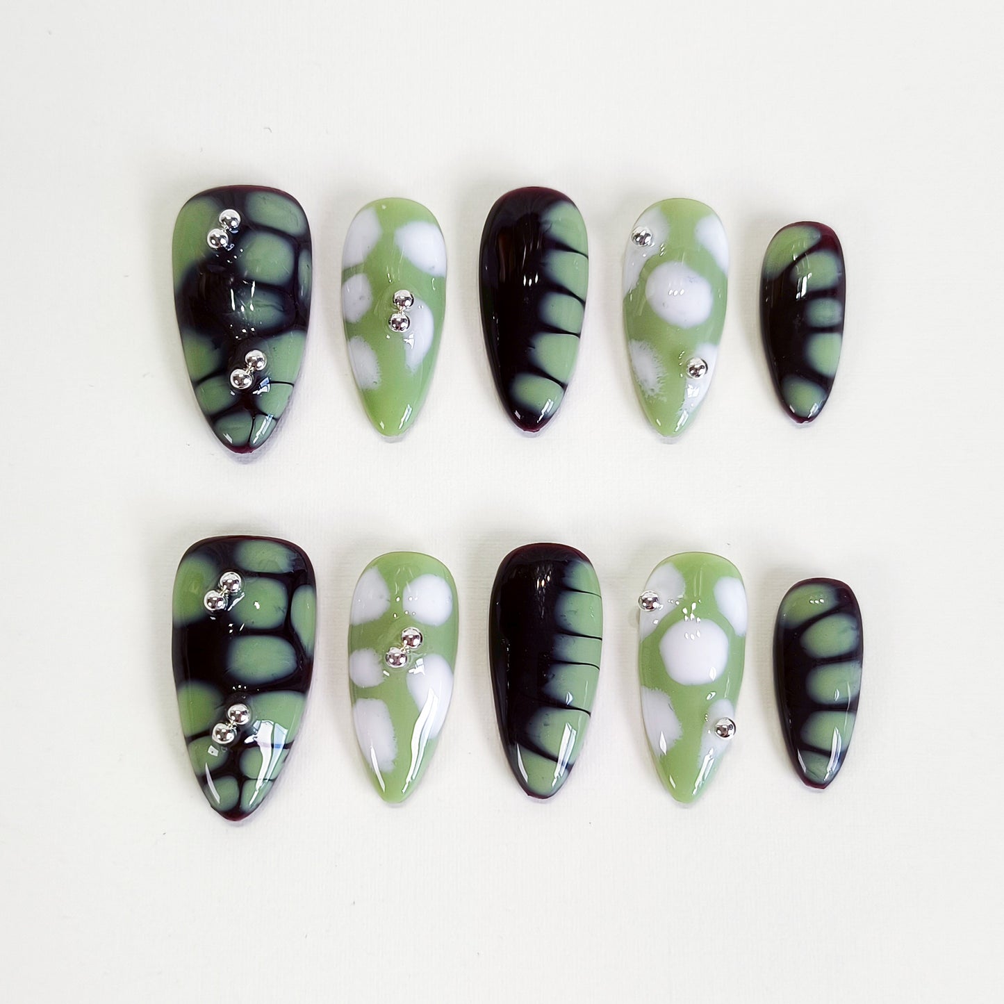 PO118 brown & green abstract press on nails