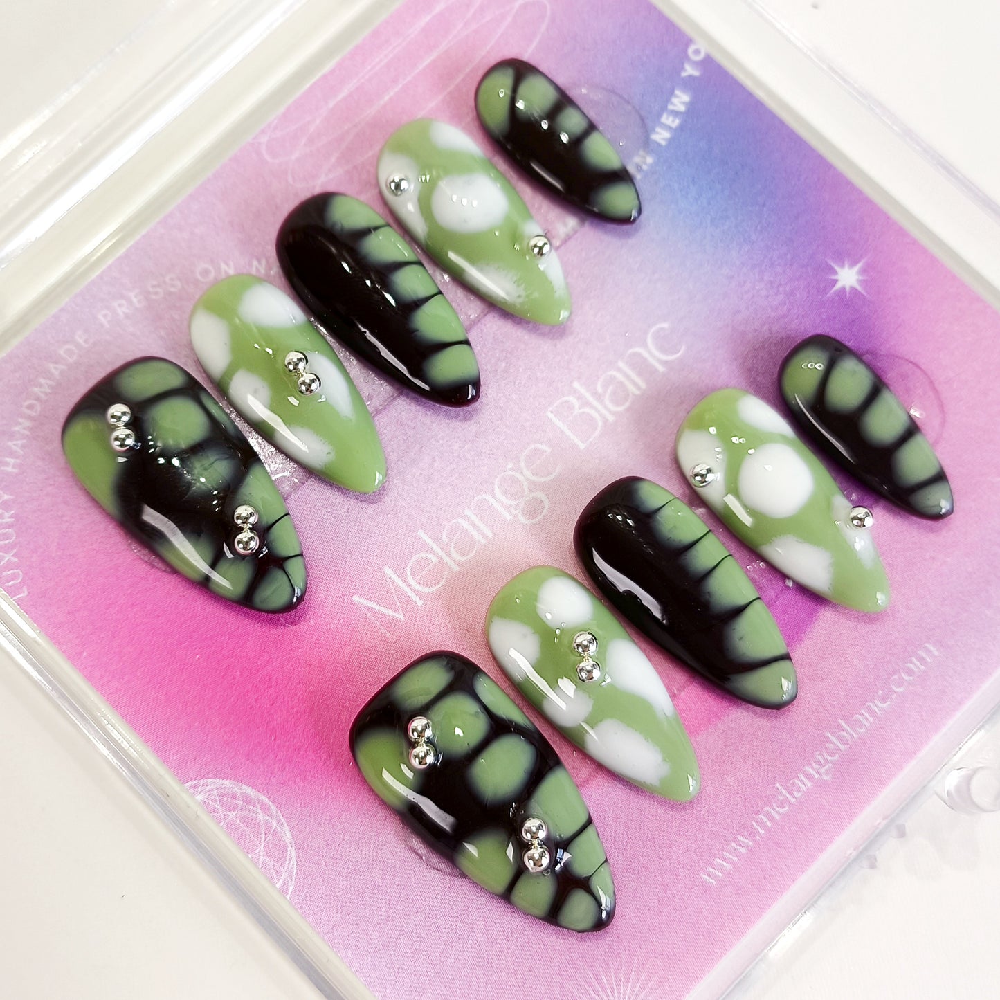 PO118 brown & green abstract press on nails