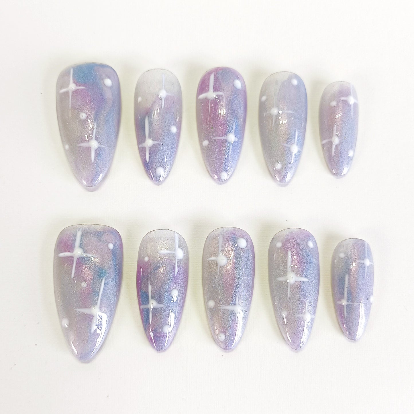 PO122 blue iridescent aura press on nails
