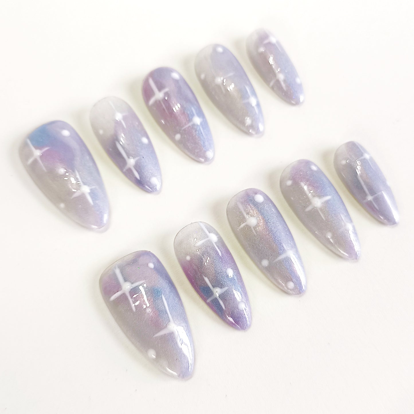 PO122 blue iridescent aura press on nails