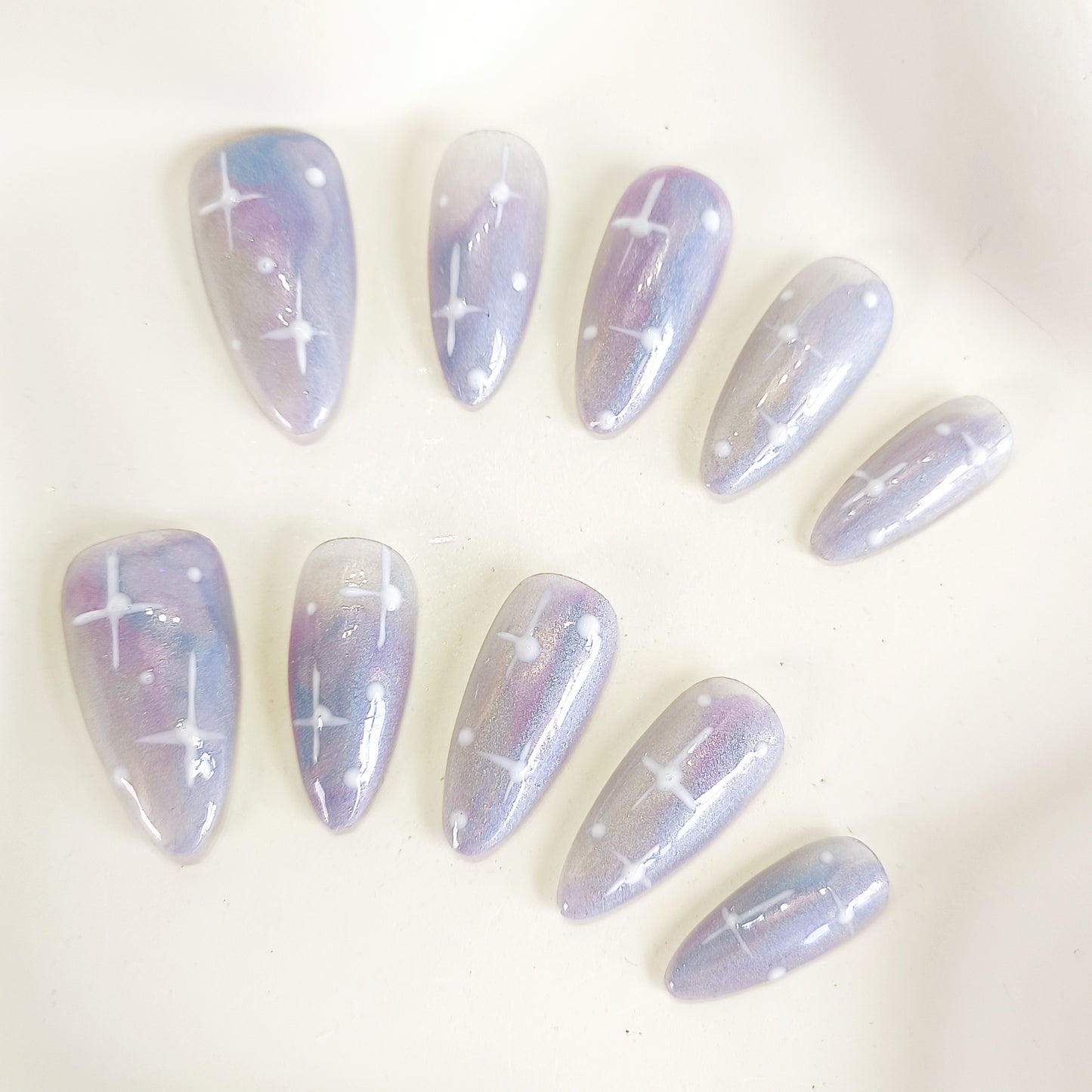 PO122 blue iridescent aura press on nails