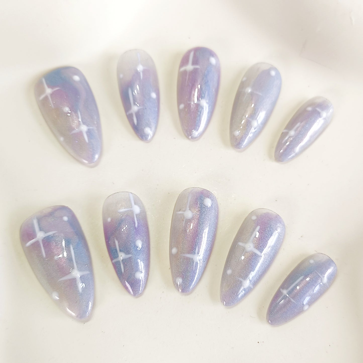 PO122 blue iridescent aura press on nails
