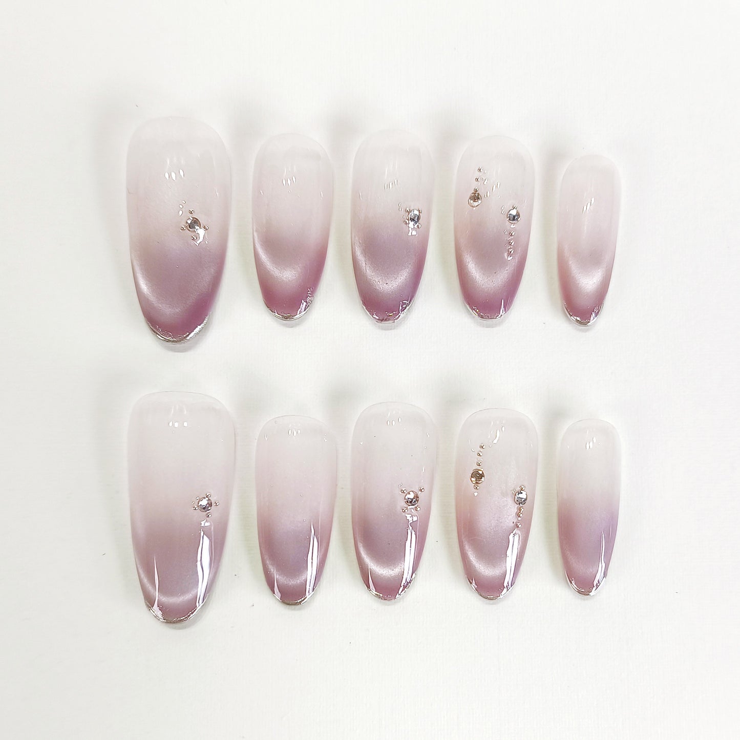 PO125 purple ombre cat eye oval press on nails