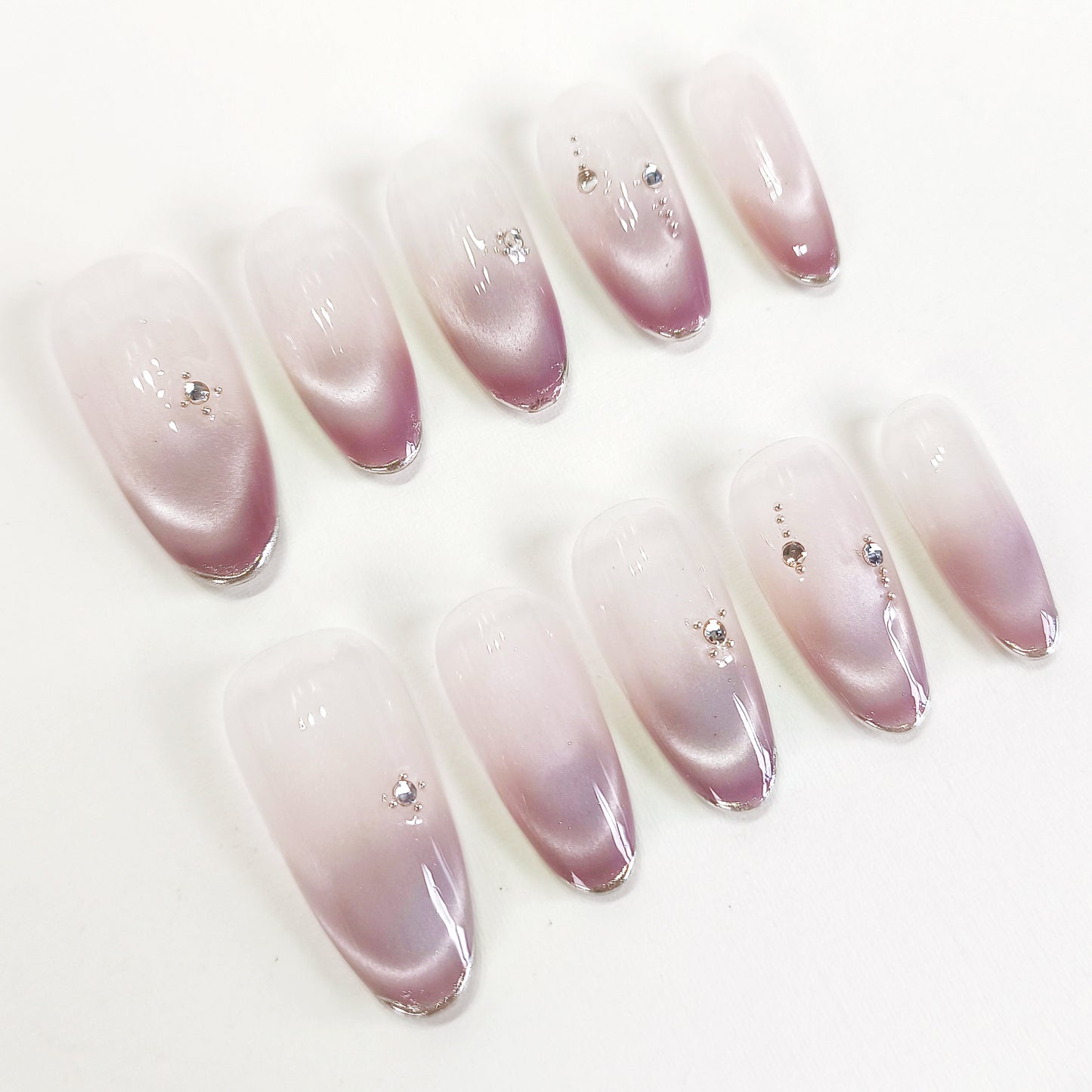 PO125 purple ombre cat eye oval press on nails