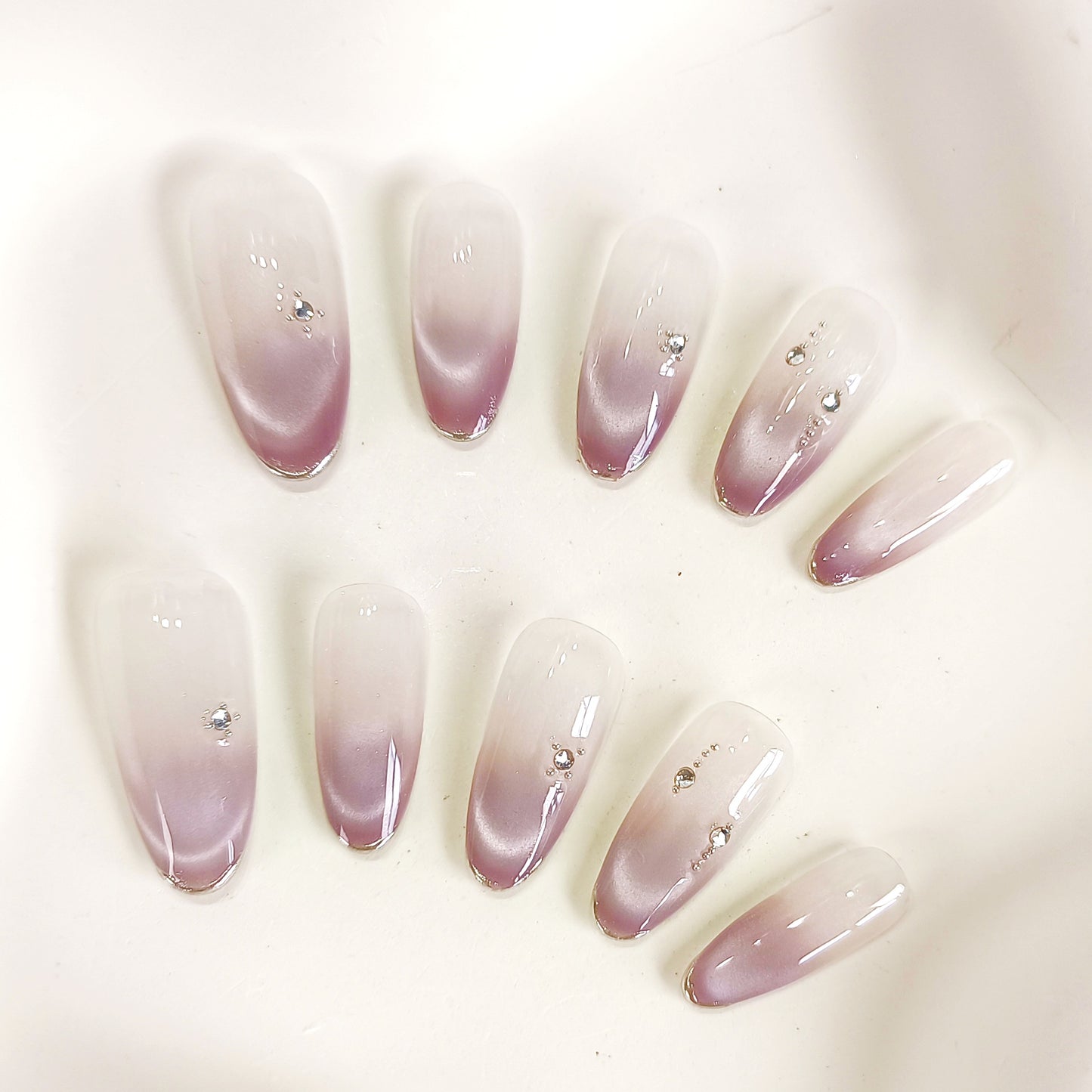 PO125 purple ombre cat eye oval press on nails