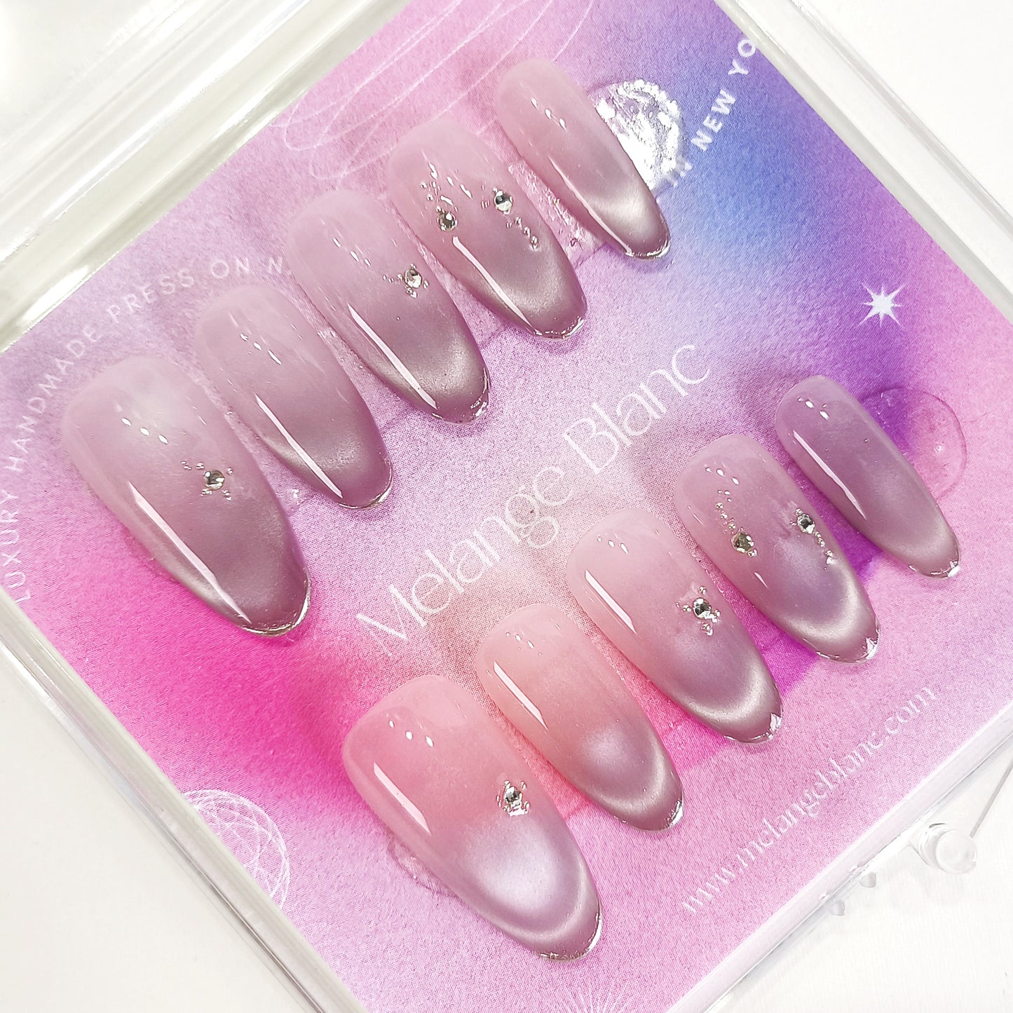 PO125 purple ombre cat eye oval press on nails